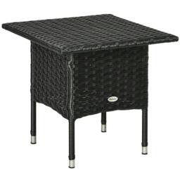 Rackhams Rattan Side Table, Outdoor Coffee Table with Plastic Board Under the Full Woven Table Top for Patio, Garden, Balcony, Black - thumbnail 1