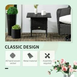 Rackhams Rattan Side Table, Outdoor Coffee Table with Plastic Board Under the Full Woven Table Top for Patio, Garden, Balcony, Black - thumbnail 4