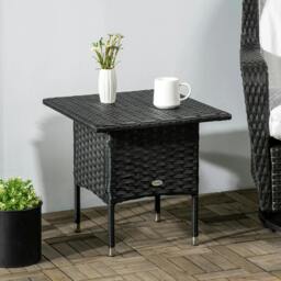 Rackhams Rattan Side Table, Outdoor Coffee Table with Plastic Board Under the Full Woven Table Top for Patio, Garden, Balcony, Black - thumbnail 2