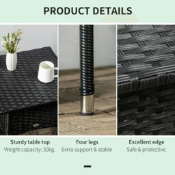 Rackhams Rattan Side Table, Outdoor Coffee Table with Plastic Board Under the Full Woven Table Top for Patio, Garden, Balcony, Black - thumbnail 6