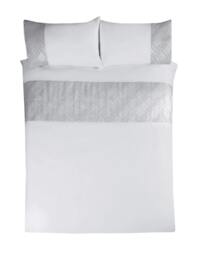 Rackhams 3D Geo Luxury Lurex Jacquard Cuff Panel Duvet Cover With Pillowcases - White - Super King (220cm x 260cm) - thumbnail 3