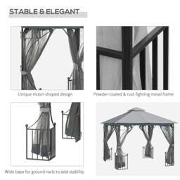 Rackhams 3 x 3(m) Garden Gazebo Patio Party Tent Shelter Outdoor Canopy Double Tier Sun Shade Metal Frame Netting, Light Grey - thumbnail 4