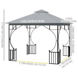 Rackhams 3 x 3(m) Garden Gazebo Patio Party Tent Shelter Outdoor Canopy Double Tier Sun Shade Metal Frame Netting, Light Grey - thumbnail 2