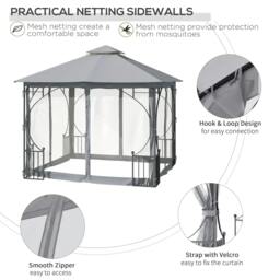 Rackhams 3 x 3(m) Garden Gazebo Patio Party Tent Shelter Outdoor Canopy Double Tier Sun Shade Metal Frame Netting, Light Grey - thumbnail 5