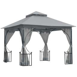 Rackhams 3 x 3(m) Garden Gazebo Patio Party Tent Shelter Outdoor Canopy Double Tier Sun Shade Metal Frame Netting, Light Grey - thumbnail 1