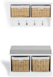 Rackhams Tetbury Hallway Set with Natural Wicker Baskets and Grey Cushion - 2 seater