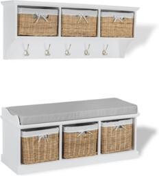 Rackhams Tetbury Hallway Set with Natural Wicker Baskets and Grey Cushion - 2 seater - thumbnail 3