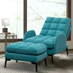Rackhams Upholstered Adjustable Backrest Velvet Sleeper Recliner Come with Ottoman - Green