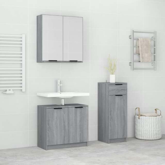Rackhams 3 Piece Bathroom Cabinet Set Grey Sonoma Engineered Wood