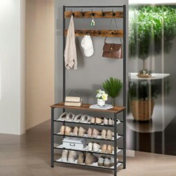 Rackhams Coat Rack Stand With 5 Tier Shoe Bench - thumbnail 3