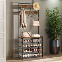 Rackhams Coat Rack Stand With 5 Tier Shoe Bench - thumbnail 1
