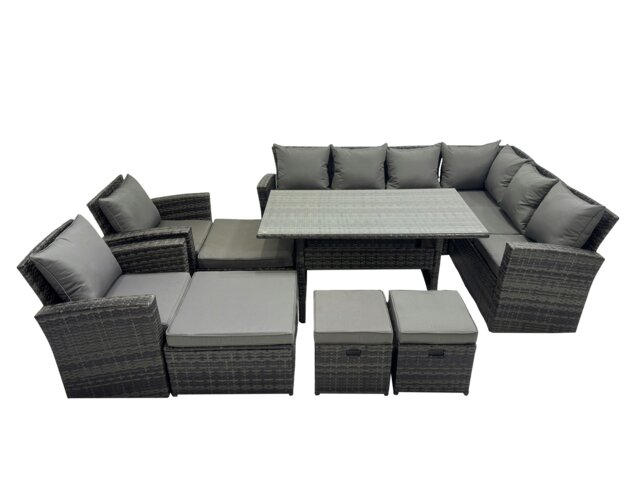 Rackhams Rattan Garden Furniture Set Outdoor 12 Seater Patio Dining Corner Sofa Sets with Dining Table Chair Dark Grey Mixed - image 1