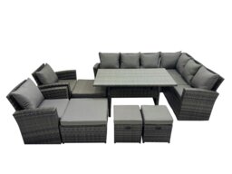 Rackhams Rattan Garden Furniture Set Outdoor 12 Seater Patio Dining Corner Sofa Sets with Dining Table Chair Dark Grey Mixed - thumbnail 1