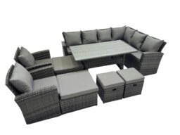 Rackhams Rattan Garden Furniture Set Outdoor 12 Seater Patio Dining Corner Sofa Sets with Dining Table Chair Dark Grey Mixed - thumbnail 2