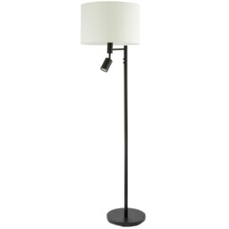 Rackhams Modern Black Floor Light with LED Adjustable Spot Lamp and White Cotton Shade - thumbnail 2