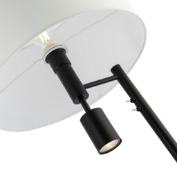 Rackhams Modern Black Floor Light with LED Adjustable Spot Lamp and White Cotton Shade - thumbnail 3