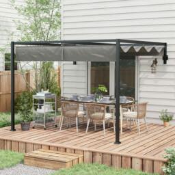 Rackhams 2 x 3(m) Wall Mounted Pergola with Retractable Roof, Dark Grey - Dark Grey - Steel, Polyester - 297L x 211W x 220Hcm - thumbnail 1