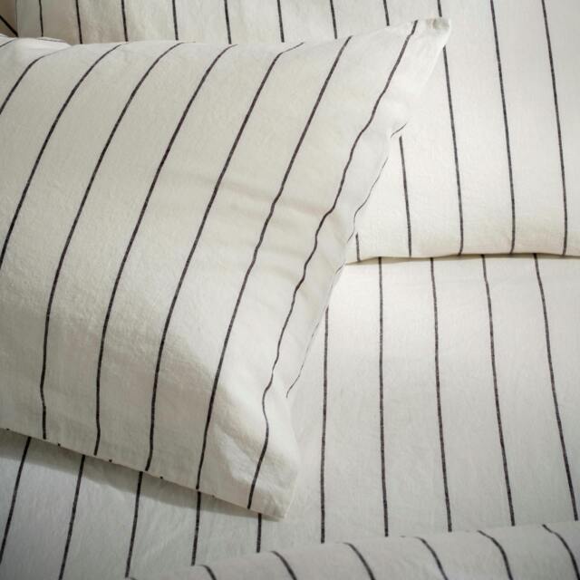 Rackhams White/Blackberry Pinstripe Linen Cotton Blend Pillowcases - Standard - Pair - Housewife - image 1