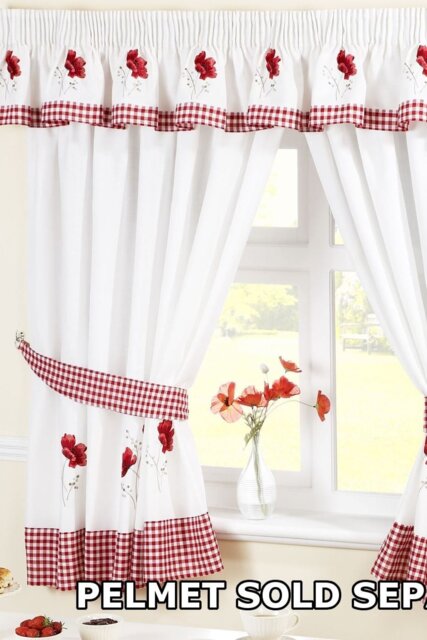 "Rackhams Poppies Floral Taped Curtains With Tie Backs - White - 66 x 54""" - image 1