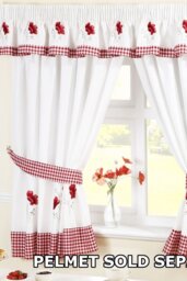 "Rackhams Poppies Floral Taped Curtains With Tie Backs - White - 66 x 54""" - thumbnail 1