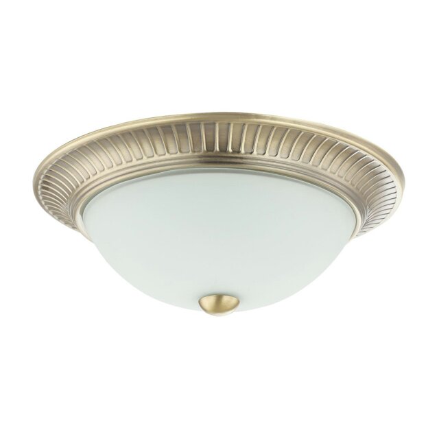 Rackhams Traditional Antique Brass Flush Ceiling Light Fitting with White Glass Diffuser - image 1