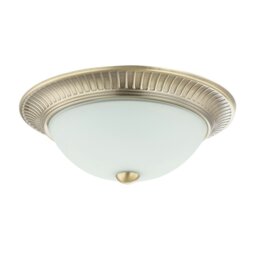 Rackhams Traditional Antique Brass Flush Ceiling Light Fitting with White Glass Diffuser - thumbnail 1