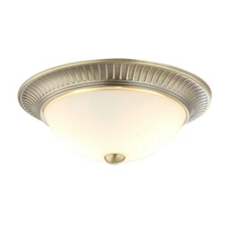 Rackhams Traditional Antique Brass Flush Ceiling Light Fitting with White Glass Diffuser - thumbnail 2