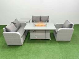 Rackhams High Back Rattan Garden Furniture Set with Reclining Chair Loveseat Sofa Fire Pit Dining Table Indoor Outdoor Patio Set Side Table Light Grey - thumbnail 1
