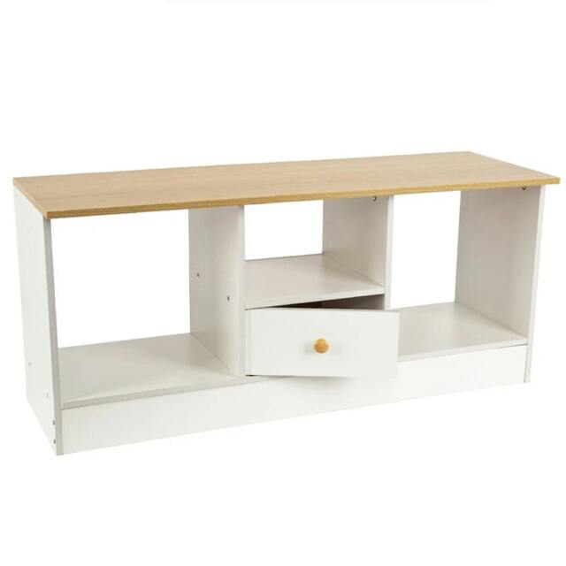 Rackhams 90CM Wooden TV Cabinet 3 Tier Shelf Living Room Media Storage TV Unit Stand - Wood - White - image 1