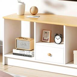 Rackhams 90CM Wooden TV Cabinet 3 Tier Shelf Living Room Media Storage TV Unit Stand - Wood - White - thumbnail 6