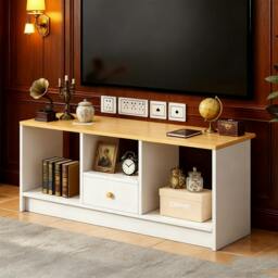 Rackhams 90CM Wooden TV Cabinet 3 Tier Shelf Living Room Media Storage TV Unit Stand - Wood - White - thumbnail 2