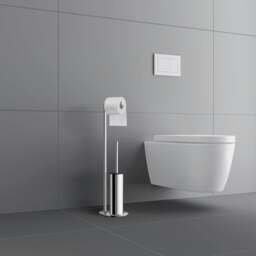 Rackhams Polished Stainless Steel Freestanding Toilet Roll and Toilet Brush Holders - thumbnail 2