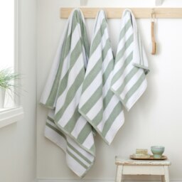 Rackhams Reversible Stripe Cotton Jacquard Towel - Sage Green/White - Bath Sheet - thumbnail 4