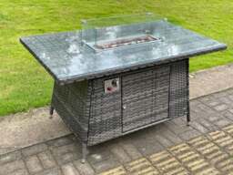 Rackhams Outdoor Rattan Gas Fire Pit Dining Table - Dark Grey - thumbnail 2