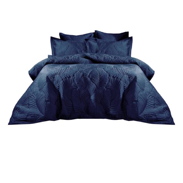 Rackhams Palmeria Velvet Quilted Duvet Cover Set - Navy - Double - Navy - 50% Polyester/50% Cotton - image 1