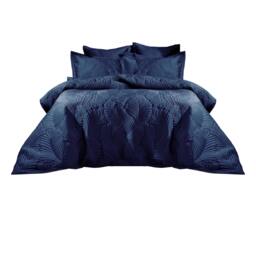 Rackhams Palmeria Velvet Quilted Duvet Cover Set - Navy - Double - Navy - 50% Polyester/50% Cotton - thumbnail 1