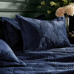 Rackhams Palmeria Velvet Quilted Duvet Cover Set - Navy - Double - Navy - 50% Polyester/50% Cotton - thumbnail 2