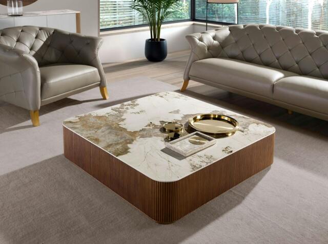 Rackhams Porcelain marble and walnut square coffee table 2140 - image 1