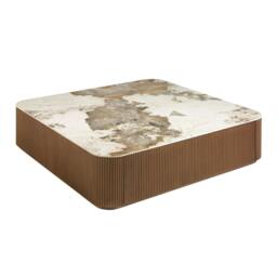 Rackhams Porcelain marble and walnut square coffee table 2140 - thumbnail 2