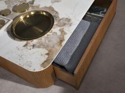 Rackhams Porcelain marble and walnut square coffee table 2140 - thumbnail 5