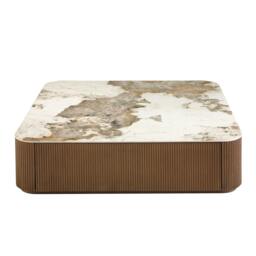 Rackhams Porcelain marble and walnut square coffee table 2140 - thumbnail 3
