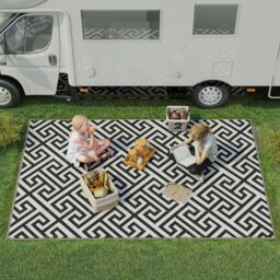 Rackhams 182x274cm Reversible Outdoor Rug Portable Plastic Straw RV Camping Mat - 182cm x 274cm x 0.3cm - Black and White - 1 - thumbnail 2