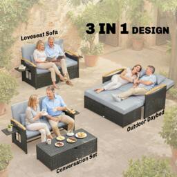 Rackhams Double Garden Rattan Daybed with Storage Ottoman, Dark Grey - 1 - PE, Galvanised Metal - 122 x 71 x 90 cm - thumbnail 4