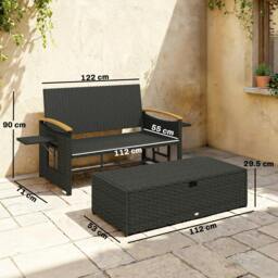 Rackhams Double Garden Rattan Daybed with Storage Ottoman, Dark Grey - 1 - PE, Galvanised Metal - 122 x 71 x 90 cm - thumbnail 3