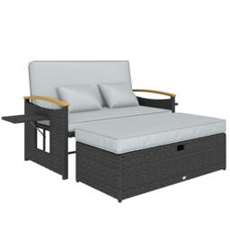 Rackhams Double Garden Rattan Daybed with Storage Ottoman, Dark Grey - 1 - PE, Galvanised Metal - 122 x 71 x 90 cm - thumbnail 2