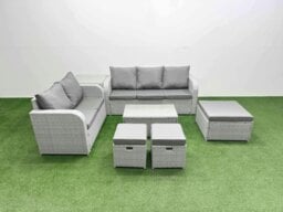 Rackhams 8 Seater PE Rattan Wicker Garden Furniture Patio Conservatory Sofa Set with Rectangular Coffee Table 3 Seater Sofa Love Sofa 3 Stool Side Table - thumbnail 1