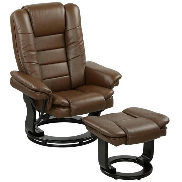 Rackhams Faux Leather 135° Reclining Chair and Footstool - Brown