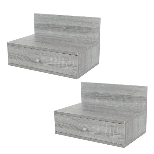 Rackhams Pair of Kelly Hanging Bedside Cabinets, One-Drawer Storage - Grey Oak Effect - image 1