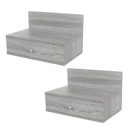 Rackhams Pair of Kelly Hanging Bedside Cabinets, One-Drawer Storage - Grey Oak Effect - thumbnail 1