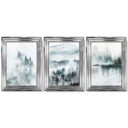 Rackhams Teal Blue Abstract Forest Lake Set of 3 Framed Wall Art - 42x59cm (A2) - Black - thumbnail 6
